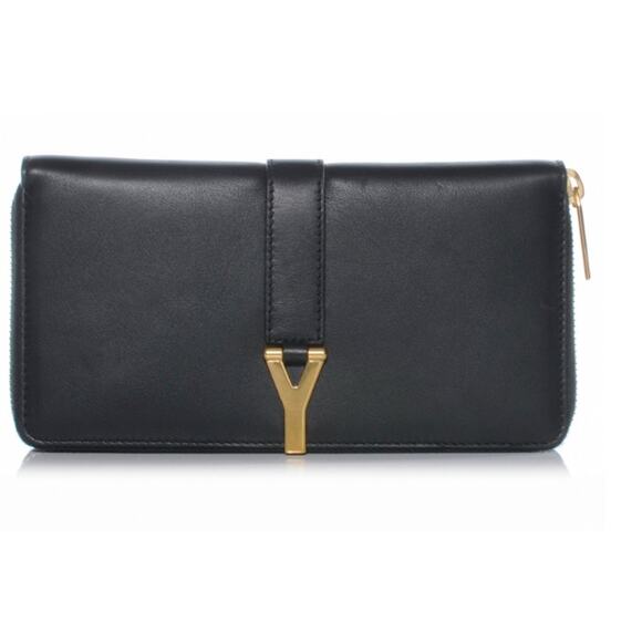 Yves Saint Laurent  Leather Y Line Zip Around Wallet Black Smooth Leather - Picture 1 of 8